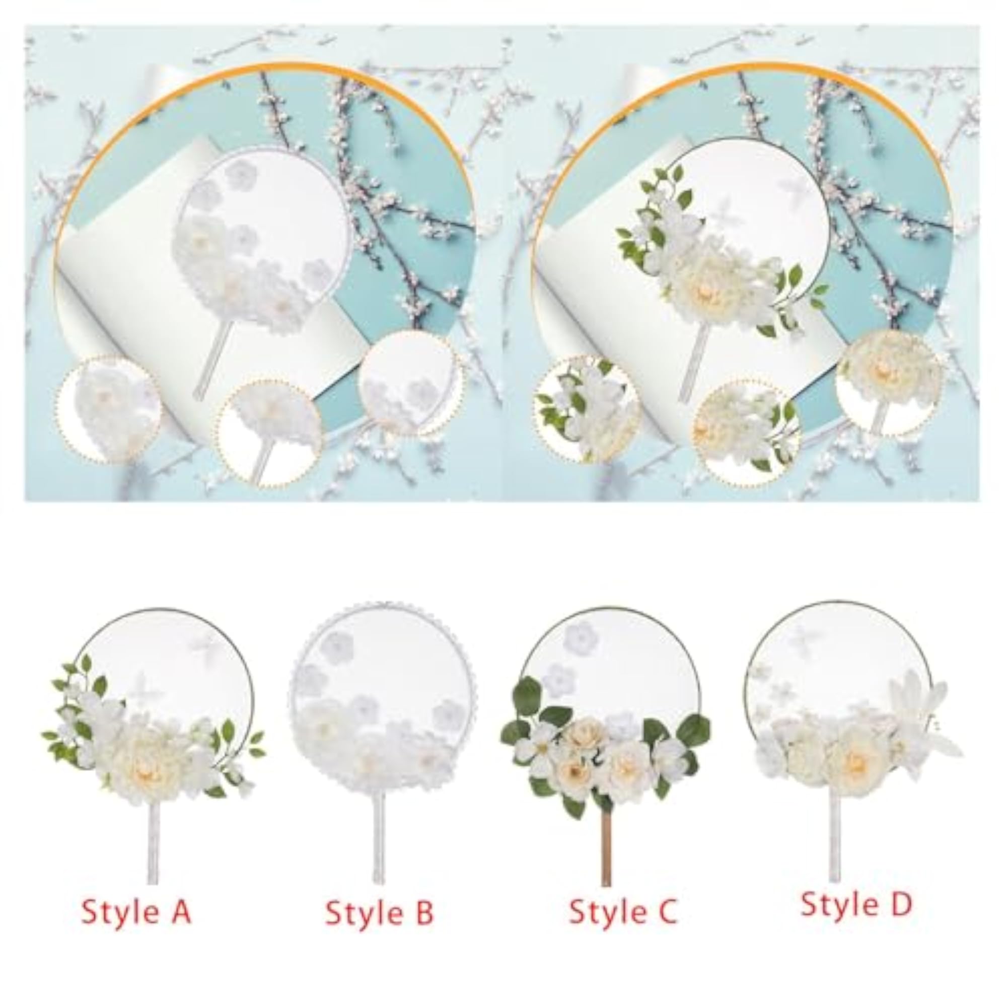 Romantic Flower Paddle Hand Fan for Show Performances